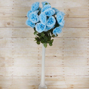 Large Open Rose Bush Artificial Silk Flowers - Light Blue
