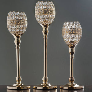 14" Tall Crystal Beaded Candle Holder Goblet Votive Tealight Wedding Chandelier Centerpiece - Gold - BUY ONE GET ONE FREE!!