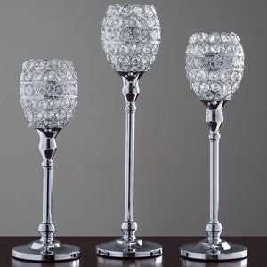 18" Tall Crystal Beaded Candle Holder Goblet Votive Tealight Wedding Chandelier Centerpiece - Silver - BUY ONE GET ONE FREE