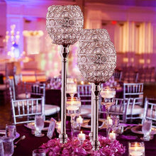 Load image into Gallery viewer, 18&quot; Tall Crystal Beaded Candle Holder Goblet Votive Tealight Wedding Chandelier Centerpiece - Silver - BUY ONE GET ONE FREE
