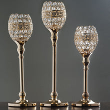 Load image into Gallery viewer, 18&quot; Tall Crystal Beaded Candle Holder Goblet Votive Tealight Wedding Chandelier Centerpiece - Gold - BUY ONE GET ONE FREE
