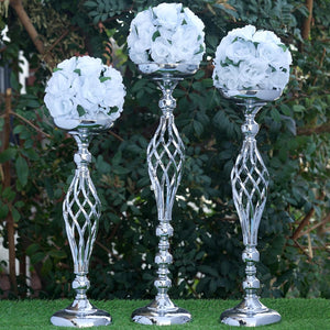 19.5" Tall Metal Wedding Flower Decor Candle Holder Vase Centerpiece - Silver - Buy 1 Get 1 Free