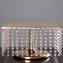 Load image into Gallery viewer, 14&quot; Bejeweled Gold Square Crystal Pendants Metal Chandelier Wedding Cake Stand
