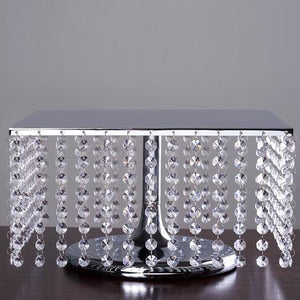 14" Bejeweled Silver Square Crystal Pendants Metal Chandelier Wedding Riser Cake Stand