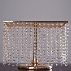 16" Bejeweled Gold Square Crystal Pendants Stainless Steel Chandelier Wedding Cake Stand