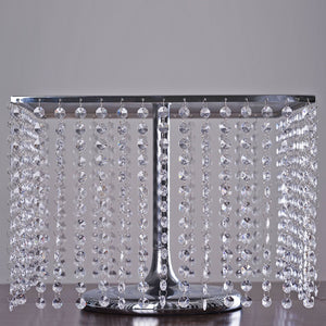 16" Bejeweled Silver Square Crystal Pendants Stainless Steel Chandelier Wedding Riser Cake Stand