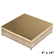 Load image into Gallery viewer, 14” Bejeweled Gold Square Crystal Beaded Stainless Steel Chandelier Wedding Cake Stand
