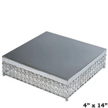 Load image into Gallery viewer, 14 ” Bejeweled Silver Square Crystal Beaded Stainless Steel Chandelier Wedding Cake Stand
