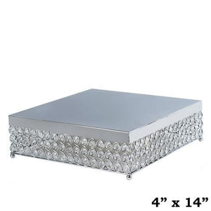 14 ” Bejeweled Silver Square Crystal Beaded Stainless Steel Chandelier Wedding Cake Stand