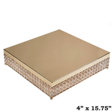 Load image into Gallery viewer, 16&quot; Bejeweled Gold Square Crystal Beaded Stainless Steel Chandelier Wedding Cake Stand
