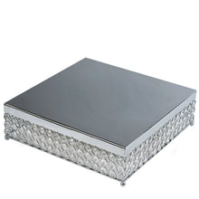 Load image into Gallery viewer, 16&quot; Bejeweled Square Crystal Beaded Silver Stainless Steel Chandelier Wedding Riser Cake Stand
