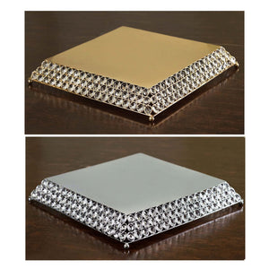 15" Bejeweled Gold Flat Crystal Beaded Stainless Steel Chandelier Wedding Riser Cake Stand