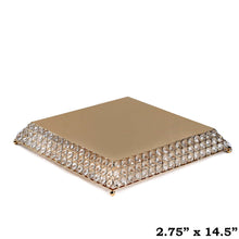 Load image into Gallery viewer, 15&quot; Bejeweled Gold Flat Crystal Beaded Stainless Steel Chandelier Wedding Riser Cake Stand
