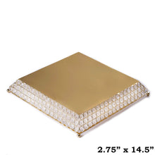 Load image into Gallery viewer, 15&quot; Bejeweled Gold Flat Crystal Beaded Stainless Steel Chandelier Wedding Riser Cake Stand
