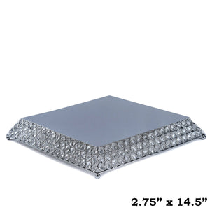 15" Bejeweled Silver Flat Crystal Beaded Stainless Steel Chandelier Wedding Riser Cake Stand