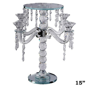 15" Gemcut Egyption Handcrafted Glass Candelabra Votive Candle Holder With Crystal Chains - 1 PCS