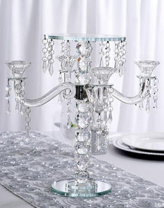15" Gemcut Egyption Handcrafted Glass Candelabra Votive Candle Holder With Crystal Chains - 1 PCS