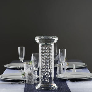14" Gemcut Egyptian Handcrafted Glass Crystal Pillar Vase Chandelier Table Top Wedding Centerpiece - 1 PCS