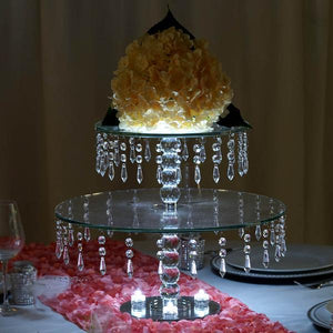 16" Gemcut Egyption Handcrafted Round Glass Chandelier Crystal Wedding Cake Riser Stand - 1 PCS