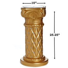 Load image into Gallery viewer, 10mm Crystal Bead Studded Gold Wedding French Columns With Mirror Mosaic Party Event Decoration - 25.25&quot;x 10&quot; - 4PCS
