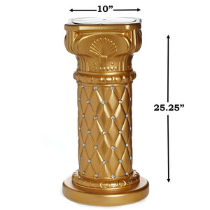 10mm Crystal Bead Studded Gold Wedding French Columns With Mirror Mosaic Party Event Decoration - 25.25"x 10" - 4PCS
