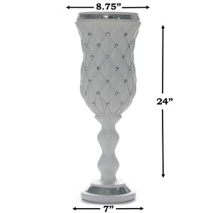 10mm Crystal Bead Studded White Wedding French Columns With Mirror Mosaic Party Event Decoration - 24"x8.75" - 6PCS