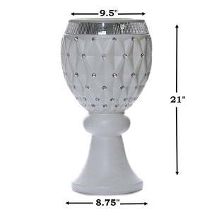 10mm Crystal Bead Studded White Wedding French Columns With Mirror Mosaic Party Event Decoration - 21"x9.5" - 4PCS