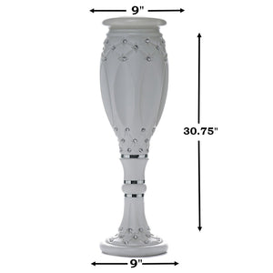 10mm Crystal Bead Studded White Wedding French Columns With Mirror Mosaic Party Event Decoration - 30.75"x9" - 4PCS