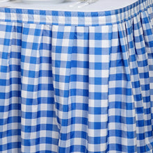 Load image into Gallery viewer, 14FT Perfect Picnic Inspired White/Blue Checkered Polyester Table Skirt For Wedding Party Event
