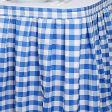Load image into Gallery viewer, 21FT Perfect Picnic Inspired White/Blue Checkered Polyester Table Skirt For Wedding Party Event
