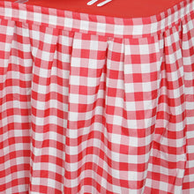 Load image into Gallery viewer, 14FT Perfect Picnic Inspired White/Red Checkered Polyester Table Skirt For Wedding Party Event
