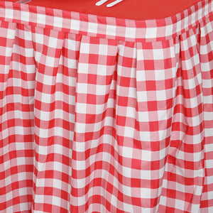 21FT Perfect Picnic Inspired White/Red Checkered Polyester Table Skirt For Wedding Party Event